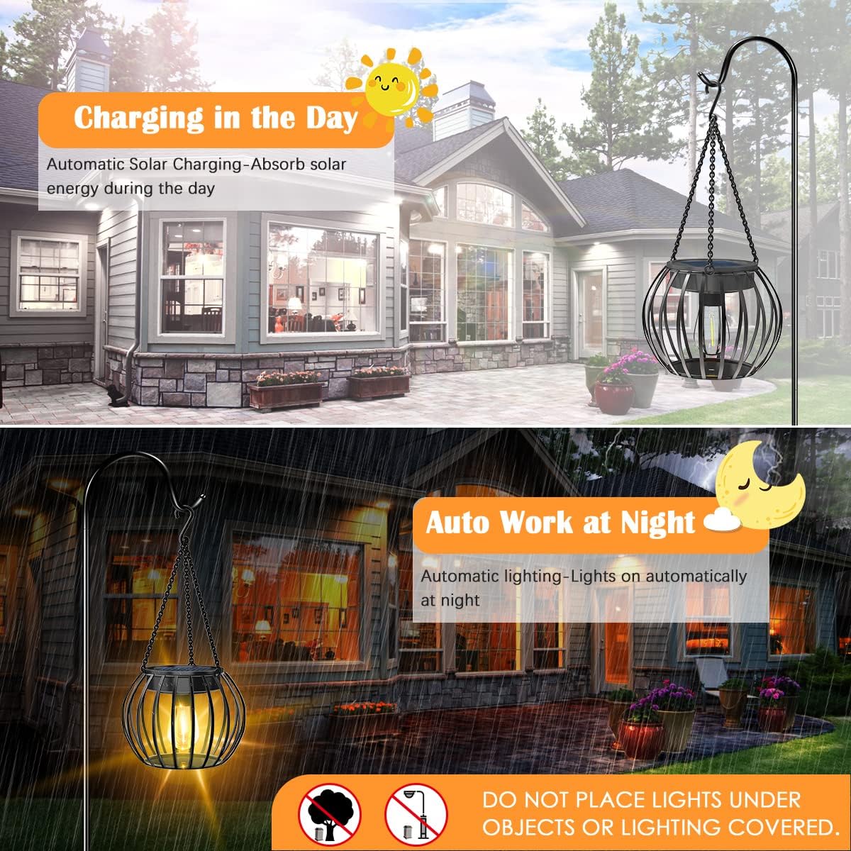 UBright 2 Pack 15" Solar Lights Outdoor Decorative Metal Solar Lanterns Outdoor Waterproof Hanging Lights for Outside Lanterns for Garden Yard Patio
