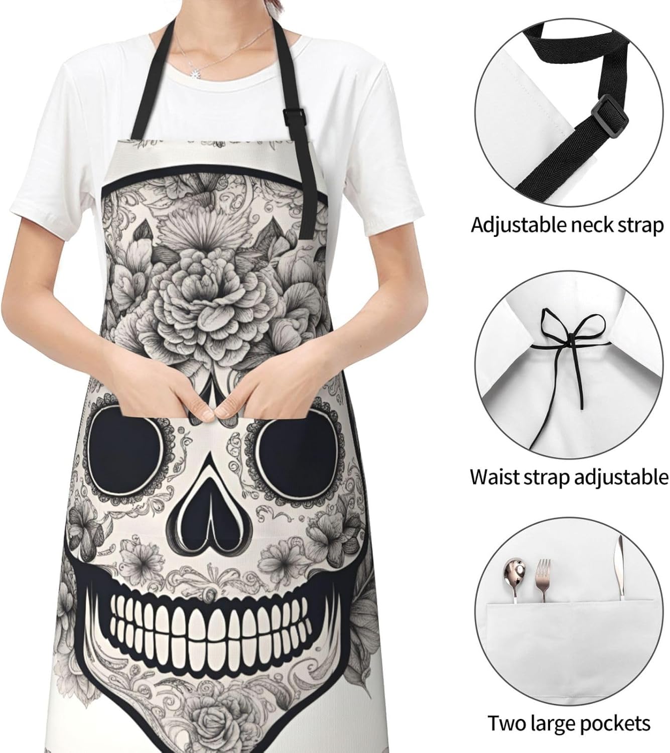YANYU Mexican Skull Print 28x33 In Kitchen Apron Stylish Chef Apron wi