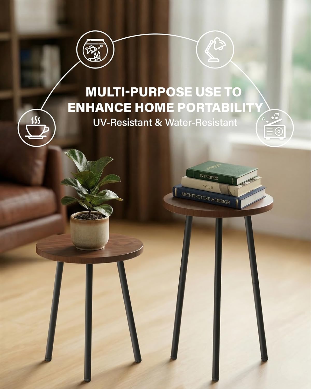 Plant Stand Indoor 2 Pack: Plant Table 14''&20'' Wooden & Metel Heavy 