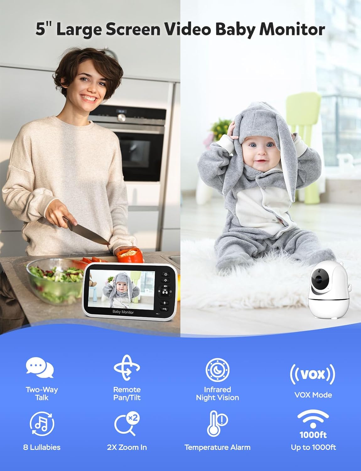 GoodBaby Baby Monitor with Camera and Audio - No WiFi, Remote Pan-Tilt