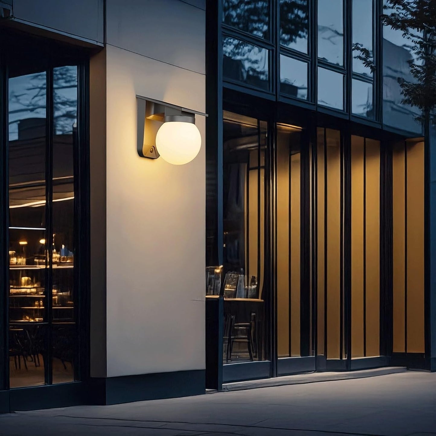 Solar Globe Wall Lamp Outdoor, Modern LED Dusk to Dawn Exterior Light, Wireless Waterproof PC Mounted Fixture for Porch Patio Terrace Garage Villa Garden Storefront Entryway Cottage
