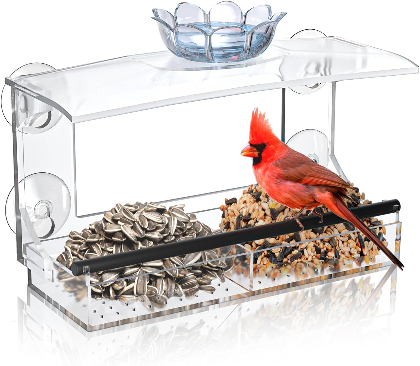 Clear Acrylic Window Bird Feeder with Strong Suction Cups, Detachable Tray – Easy to Clean, Birds Viewing for Cats, Outdoor Wild Bird Watching Gift, Outside Garden Decor