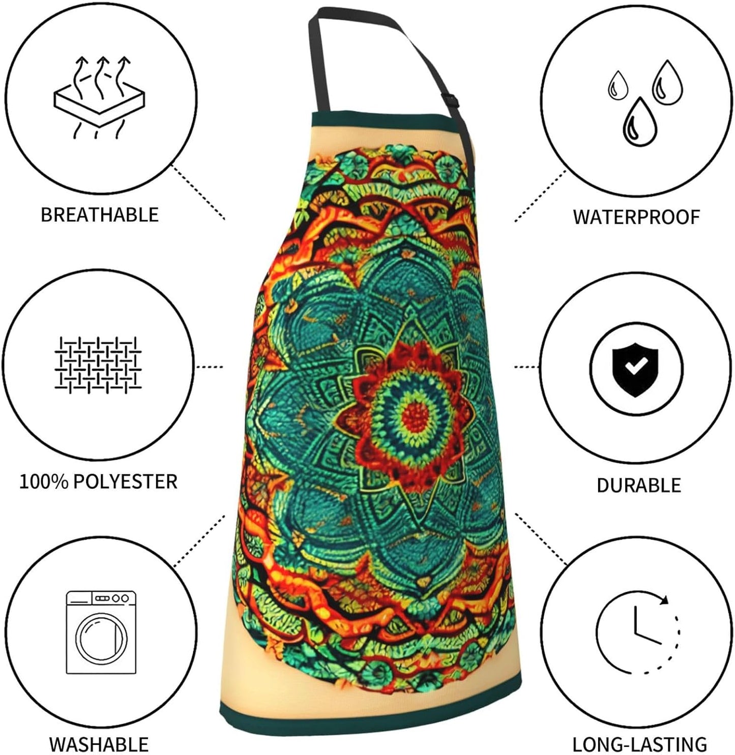 YANYU Mandala Print 28x33 In Kitchen Apron Stylish Chef Apron with Pockets for Cooking Baking Painting