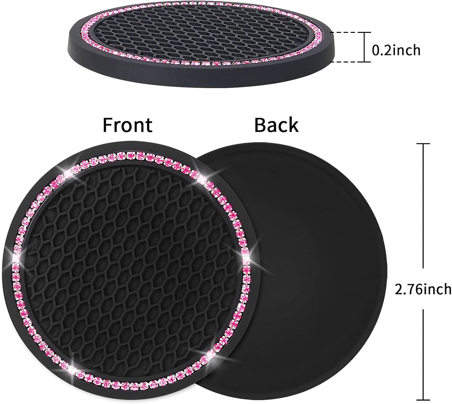4 Pack Car Coasters, Universal Vehicle Bling Car Coaster, Cute Rhinestone Coaster for Cup Holders,Interior Accessories 2.75'' Silicone Anti Slip Car Coasters for Women (Pink Crystal Circle)