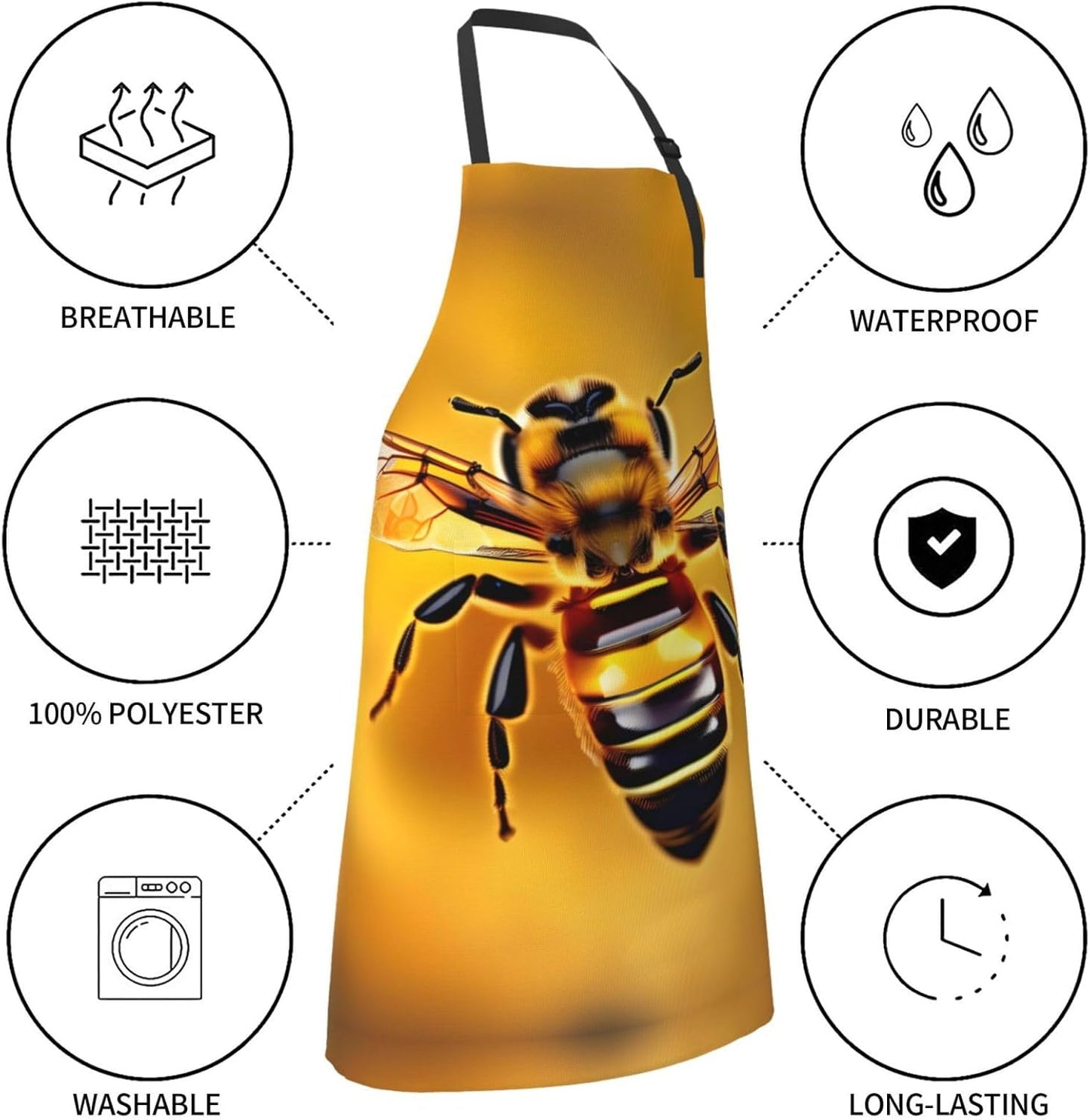 honey-bee print Waterproof apron with pocket adjustable cooking apron for adult kitchen bibs to bake