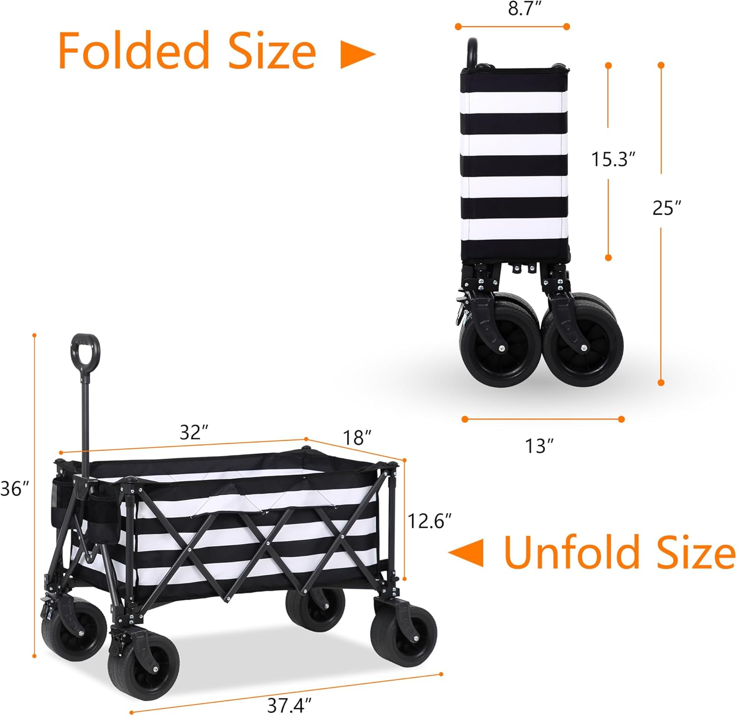 Wagons Carts Foldable with All-Terrain Big Wheels 400 LBS, Heavy Duty 