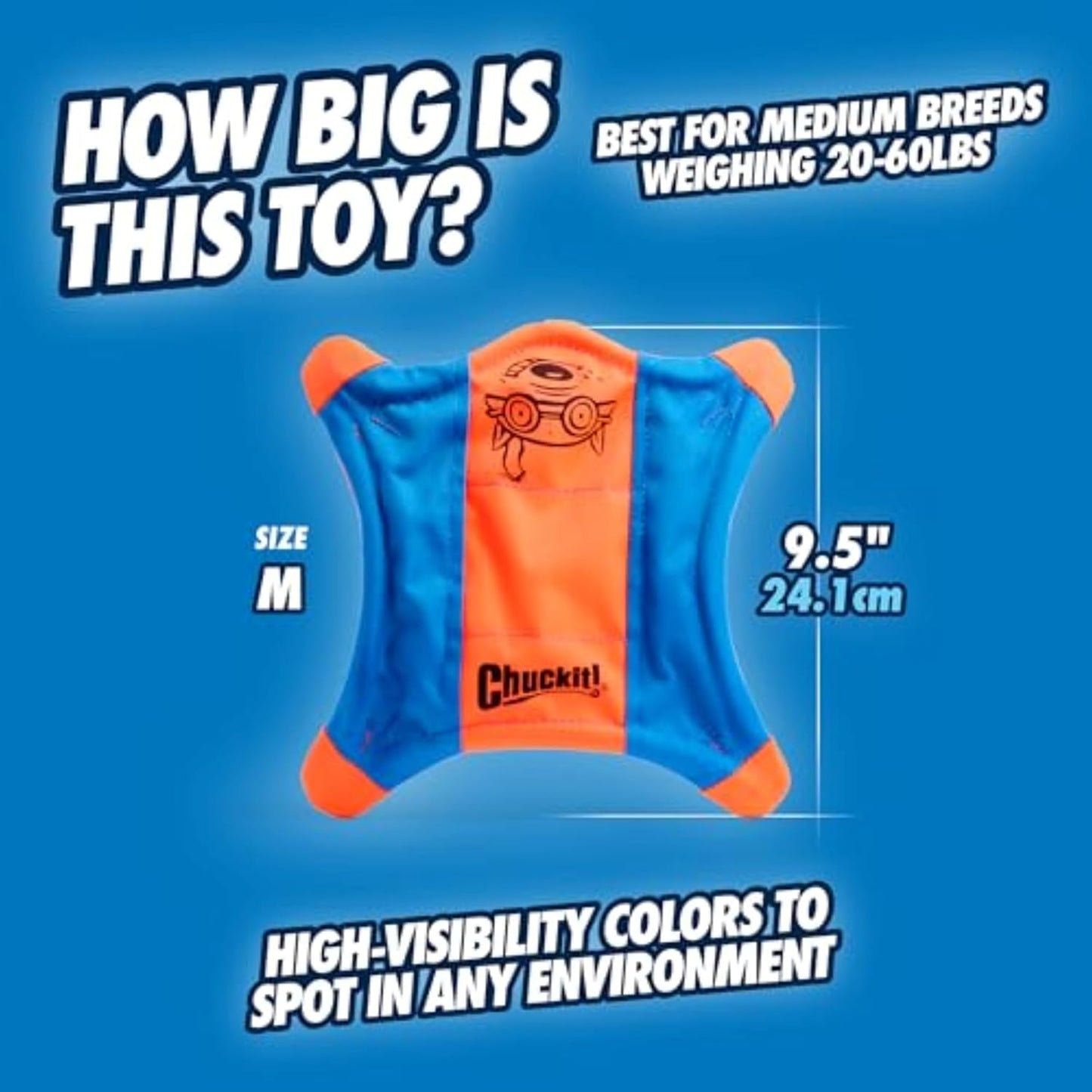 Chuckit! Flying Squirrel Fetch Dog Toy - Water Floating Flyer - Soft a