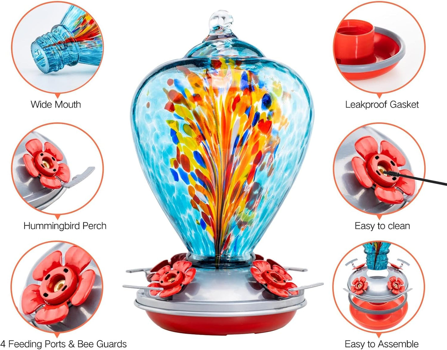 Muse Garden Hummingbird Feeders for Outdoors Hanging, Blown Glass Humm