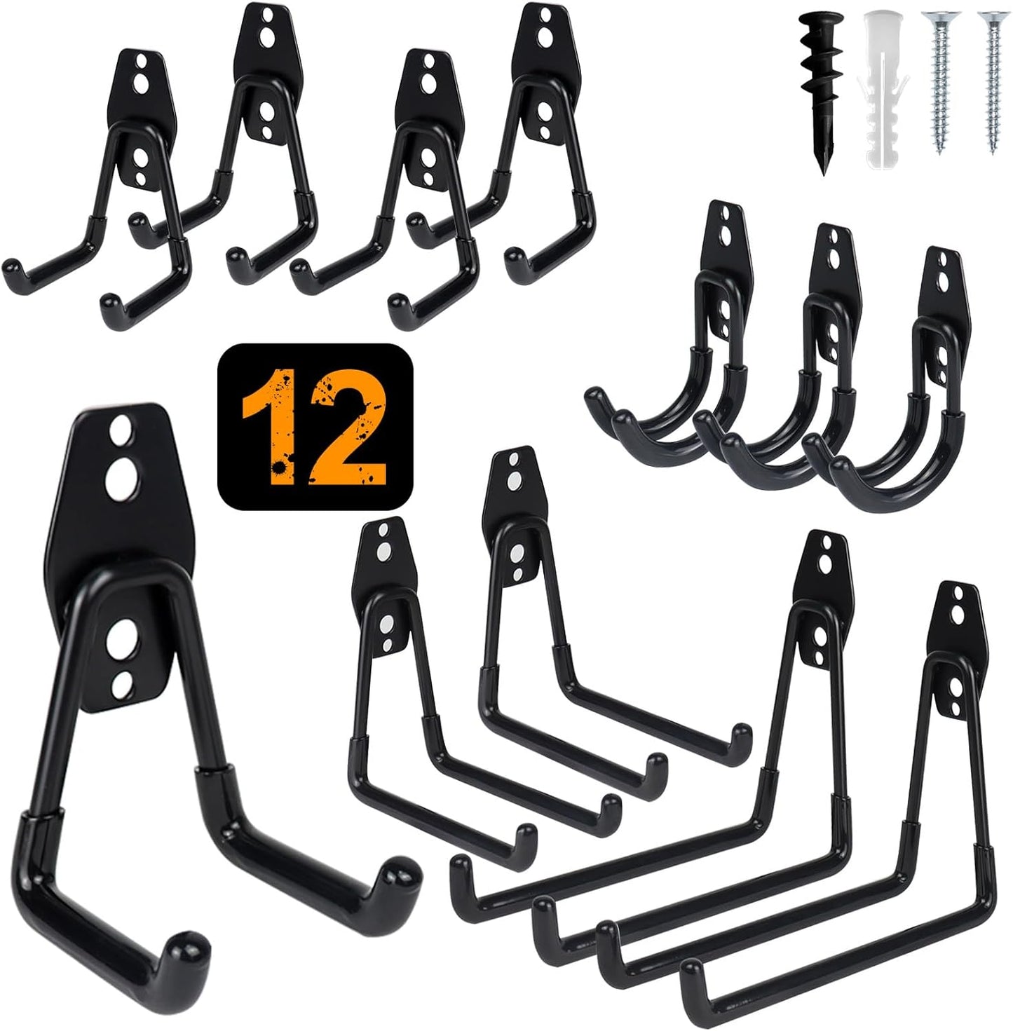 NEO-TEC Garage Hook,Heavy Duty Garage Tool Holder Hooks, 12 Pack Wall-Mounted Utility Storage Hooks for Hanging Bicycles, Ladders, Garden Tools,12 Pack
