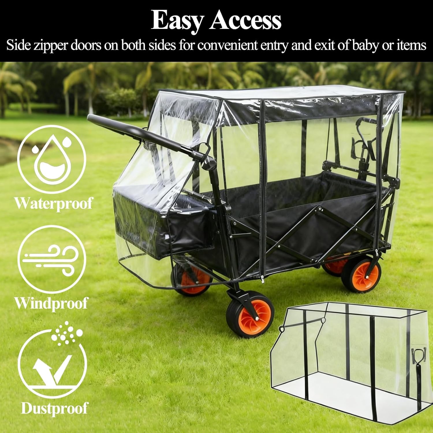 Wagon Rain Cover,Waterproof Sun Collapsible Cart Canopy Shade Wagons A
