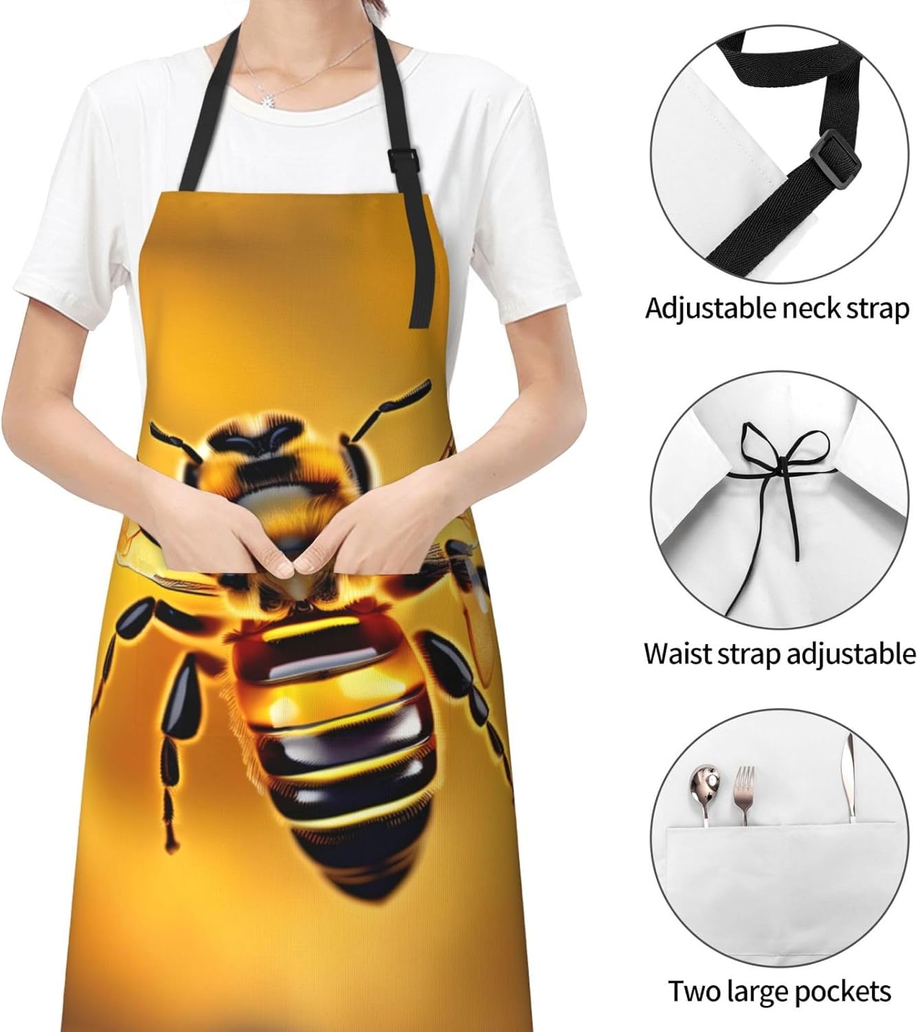 honey-bee print Waterproof apron with pocket adjustable cooking apron for adult kitchen bibs to bake