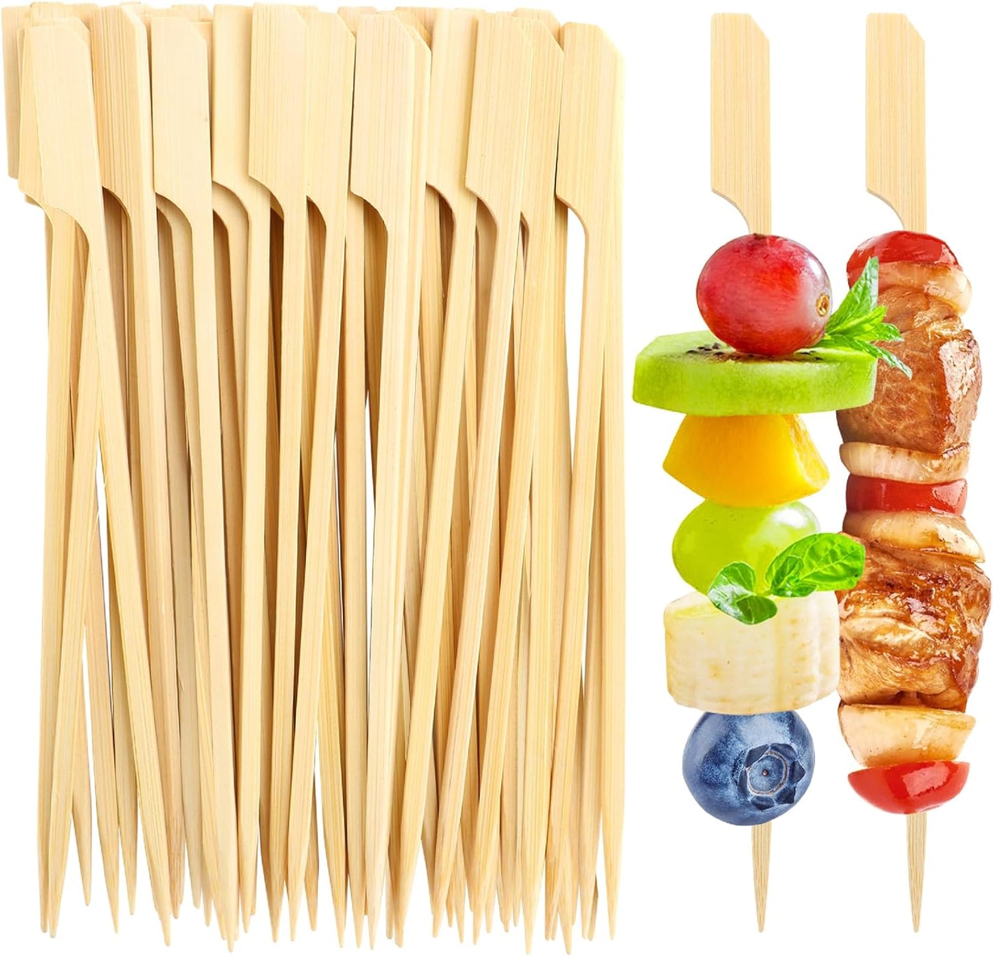 200PCS Bamboo Skewers for Appetizers, [6 Inch] Long Cocktail Picks Fancy Toothpicks for Appetizers, Flat Paddle Wooden Skewers Food Sticks for Party Drinks Fruit BBQ, Charcuterie Boards Accessories