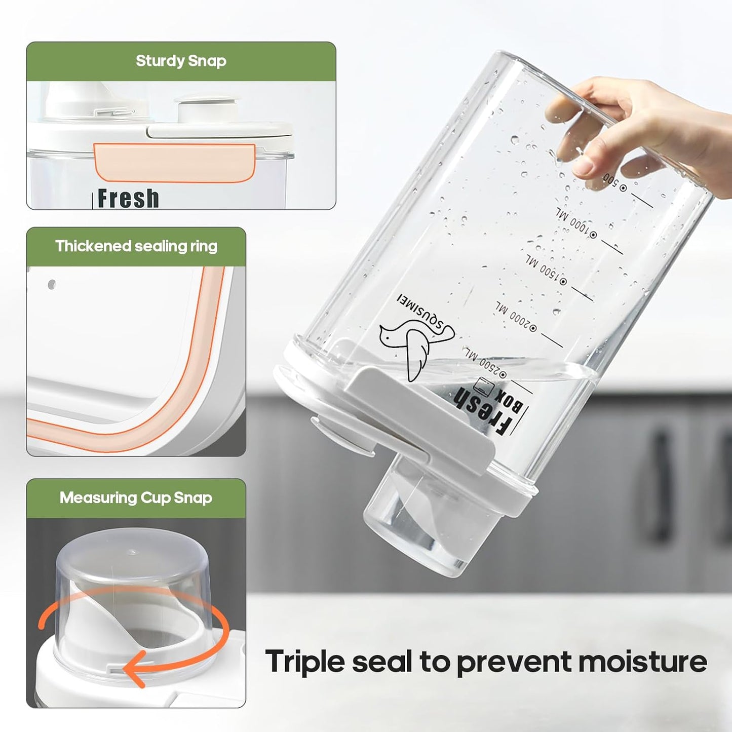 3 Qt/2.8 L Bird Seed Storage Container with Lids Airtight Measuring Cup, Bird Seed Dispenser Pet Food Container Are Used to Store Bird Food, Chicken Feed BPA Free (2.8L, Green)