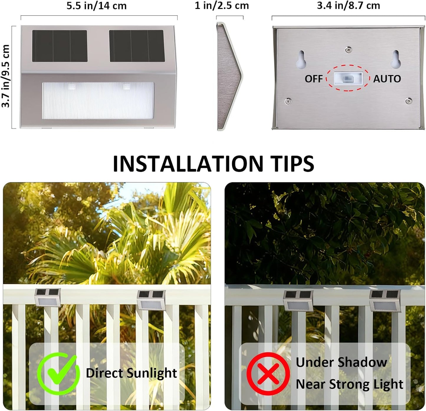 Solar Step Lights, 6 Pack Outdoor Waterproof Stair Lights, Super Bright 6500K Cool White Light, Outdoor Solar Deck Light Decor for Garden Stairs, Front Step, Fence, Yard, Wall