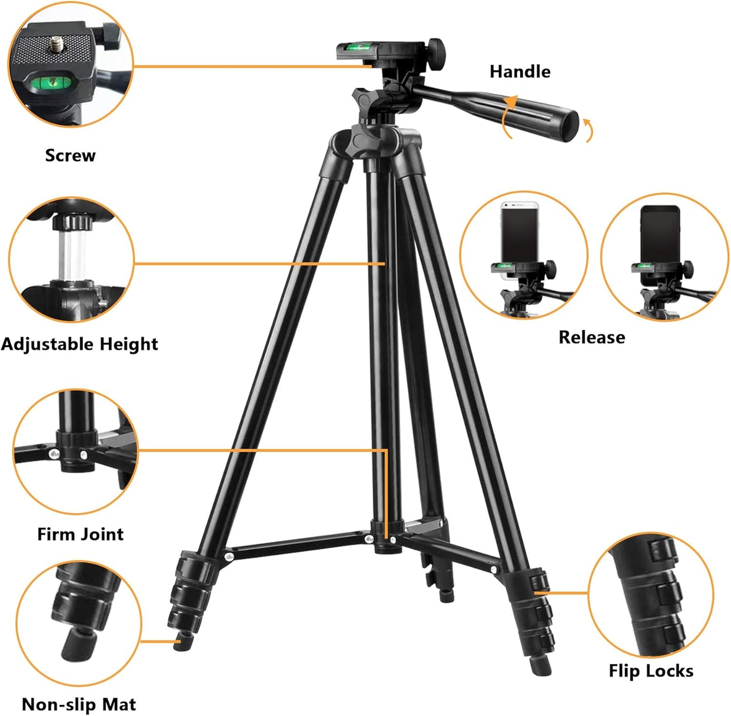Phone Tripod, LINKCOOL 42 inches Portable Adjustable Cell Phone Tripod Stand with Phone Mount & Wireless Control Remote for iPhone/Android Smartphone - Black