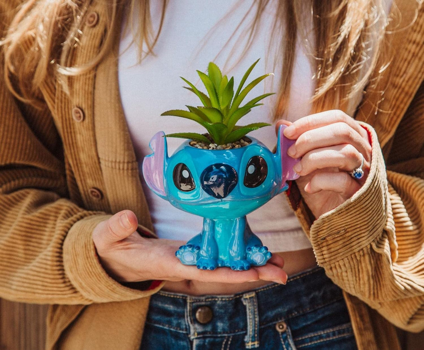 Toynk Disney Lilo & Stitch Full Body 5-Inch Ceramic Planter with Artificial Succulent
