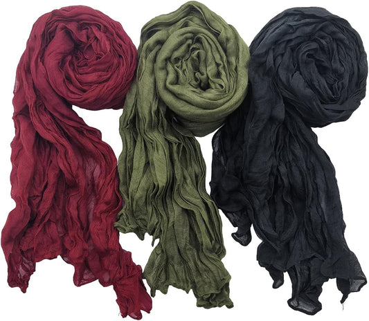 3 Packs Cotton Hemp Shawl Wrap Long Head Neck Scarf for Women and Men 