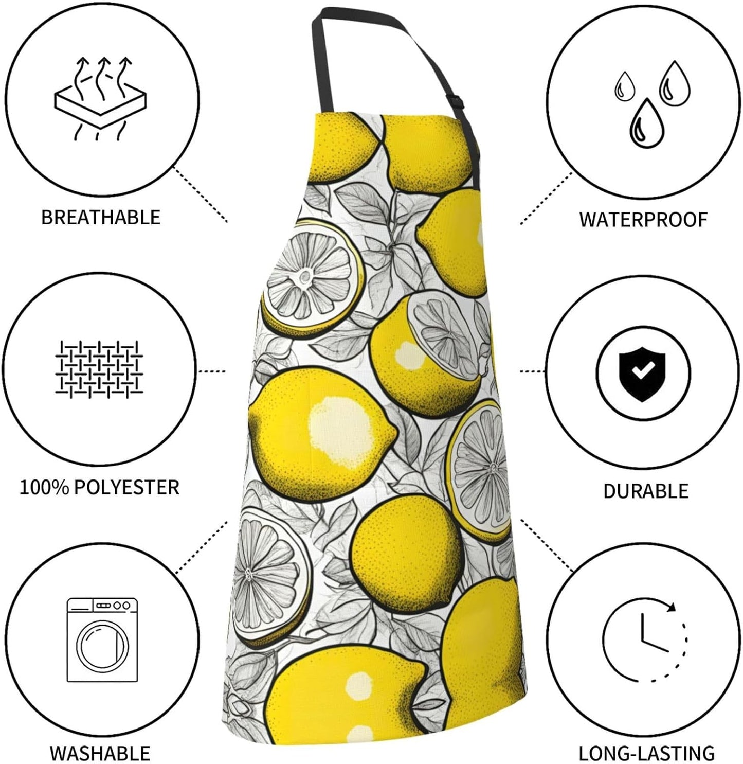 Lemon Fruit Pattern print Waterproof chef's apron with pocket apron for kitchen cooking baking barbecue and gardening