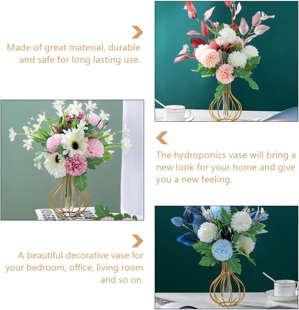 Milisten Iron Art Hydroponics Vase Gourd Shape, Metal Glass Tube Plant