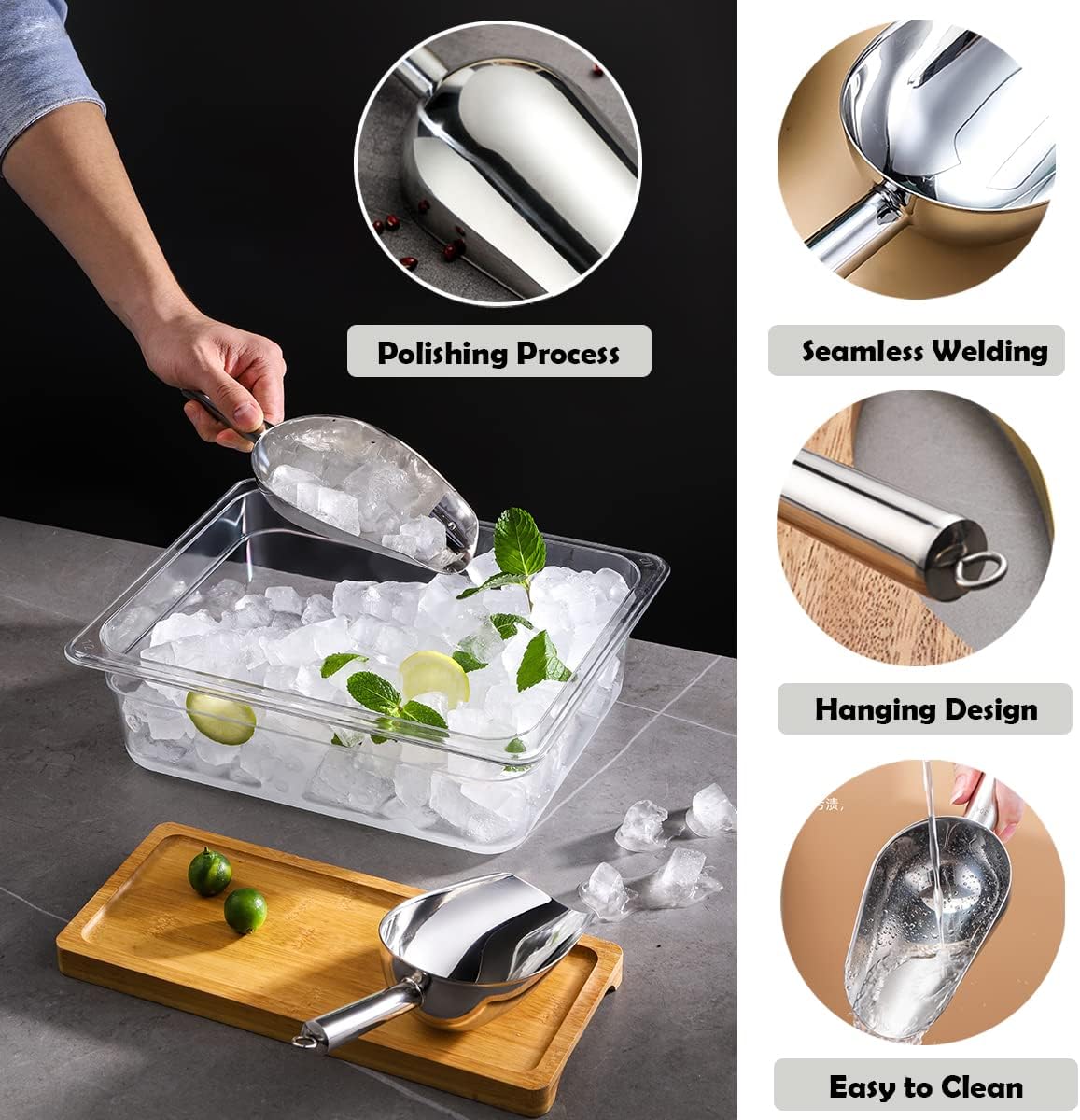 Metal Ice Scoop 6 Oz，Kitchen Ice Scooper for Ice Maker, Small Food Sco