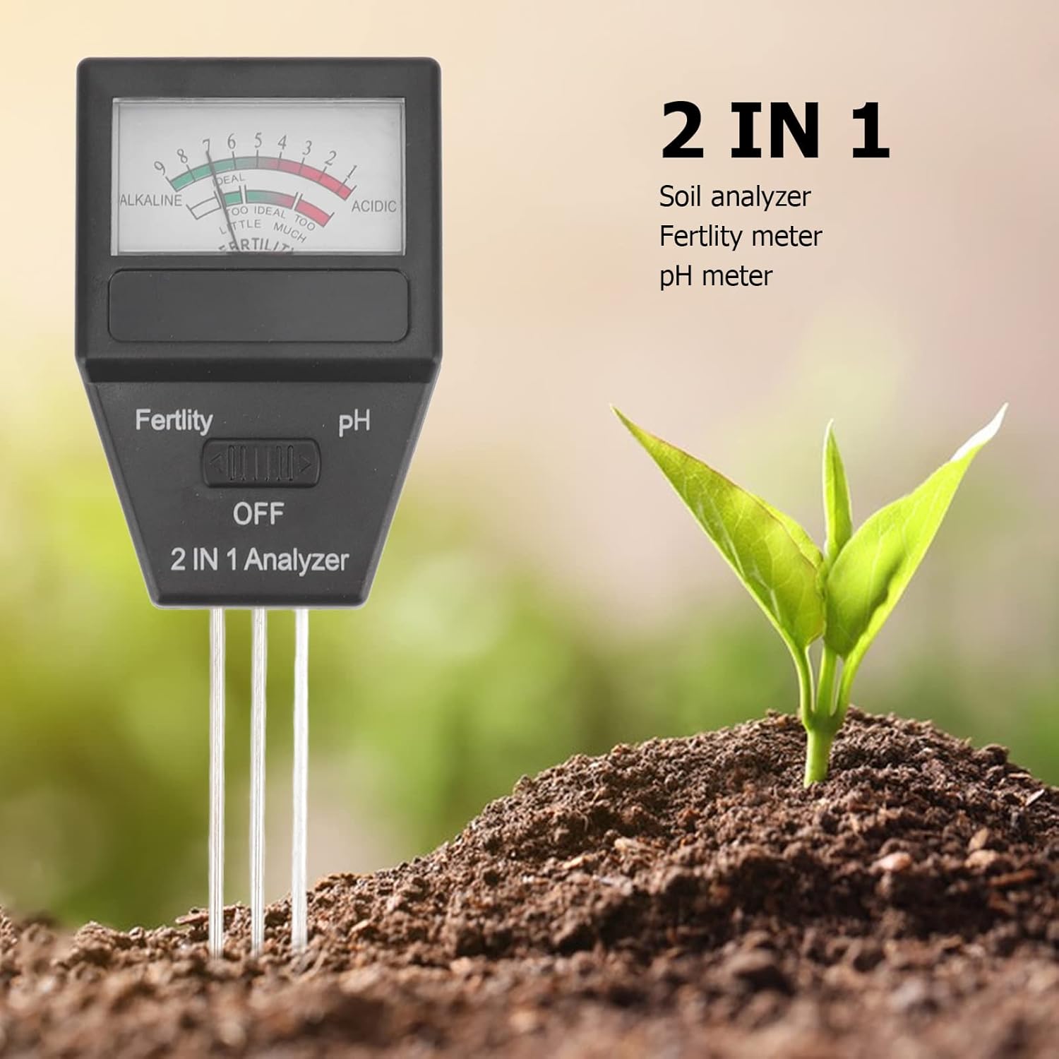 aqxreight 2 in 1 Soil Meter Fertility Tester with 3 Probes ABS Soil Me