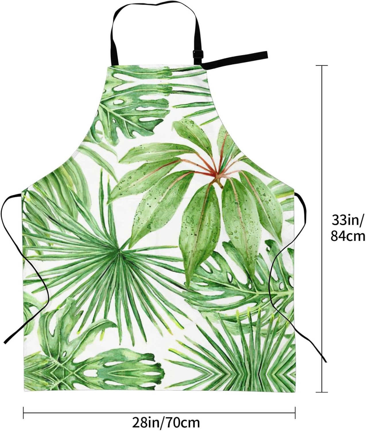 Tropical Palm Banana Leaves Print 28 x 33in Waterproof Apron with Pockets Fashionable Versatile Smock for Baking