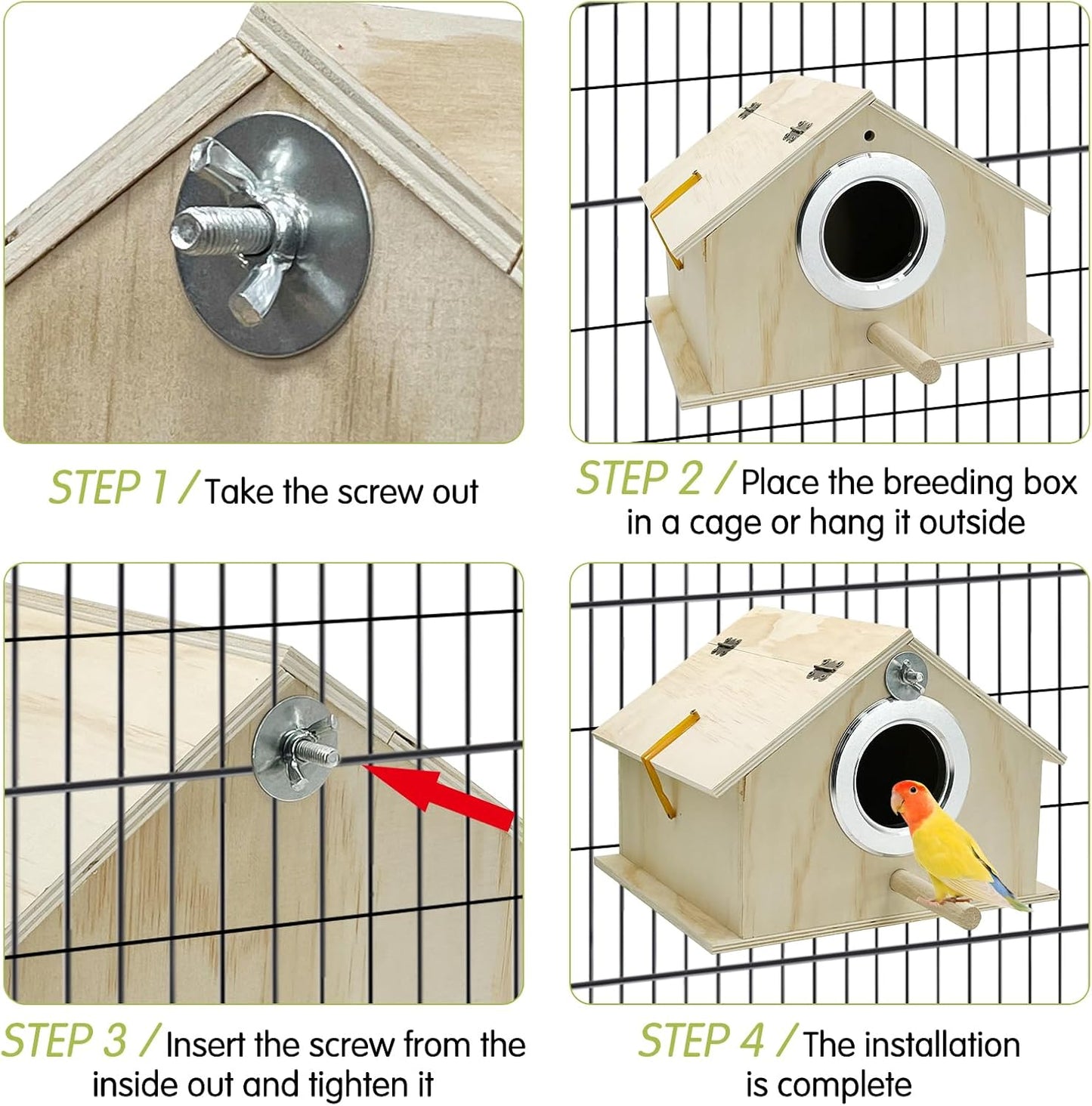 kathson Parakeet Nest Box Bird Nesting House Parrot Breeding Mating Box for Lovebirds Cockatiel Budgie Finch (10.1''x8.5''x7.3'')