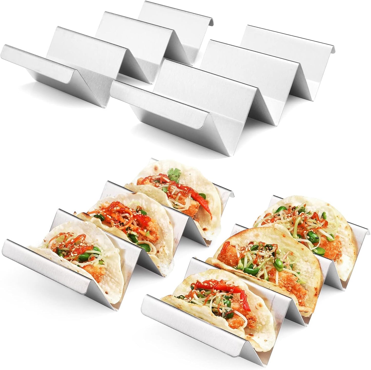Taco Holders 4 Packs - Stainless Steel Taco Stand Rack Tray Style, Ove