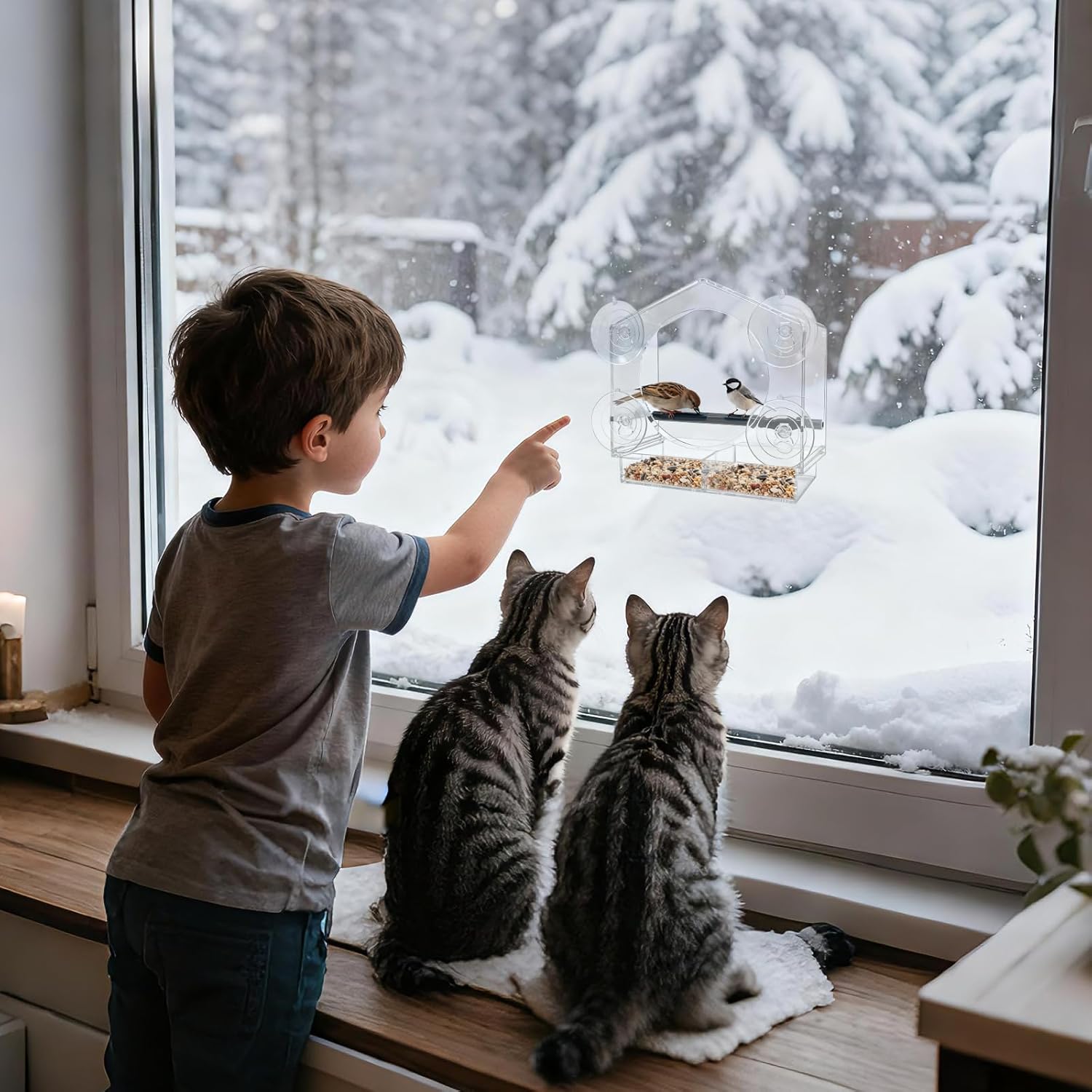Clear Window Bird Feeder for Outside - Strongest Suction Cups 360° Vie