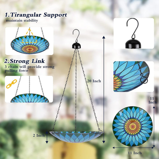 MUMTOP Hanging Bird Bath - Bird Baths for Outdoors, 12 Inch Glass Bird