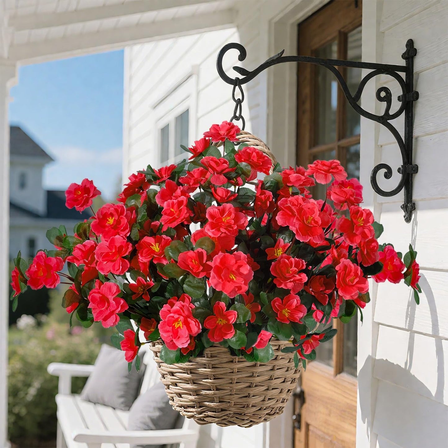 6 Bundles Artificial Flowers for Outdoors UV Resistant Faux Silk Camellia Red Flowers for Planter Front Door Porch Patio Home Garden Balcony Decoration