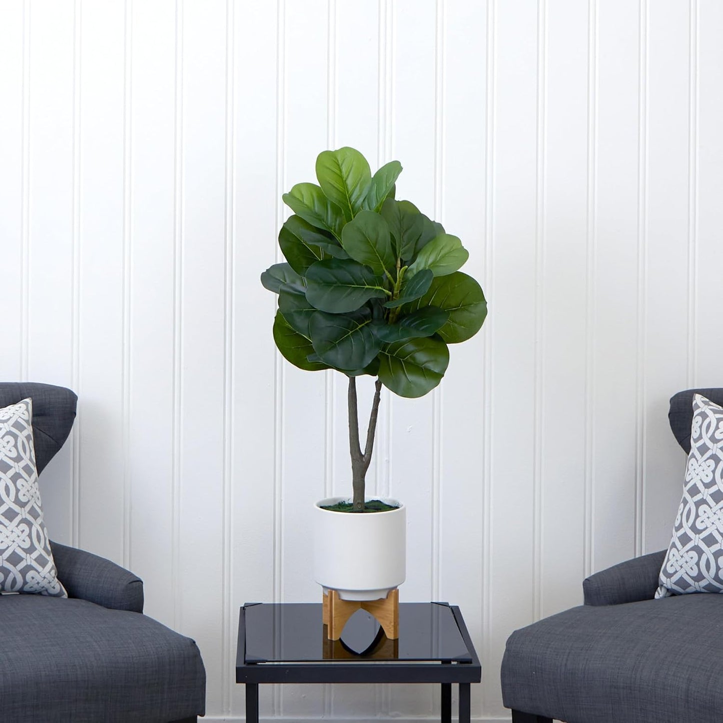 Nearly Natural 33in. Artificial Fiddle Fig with Stand Planter