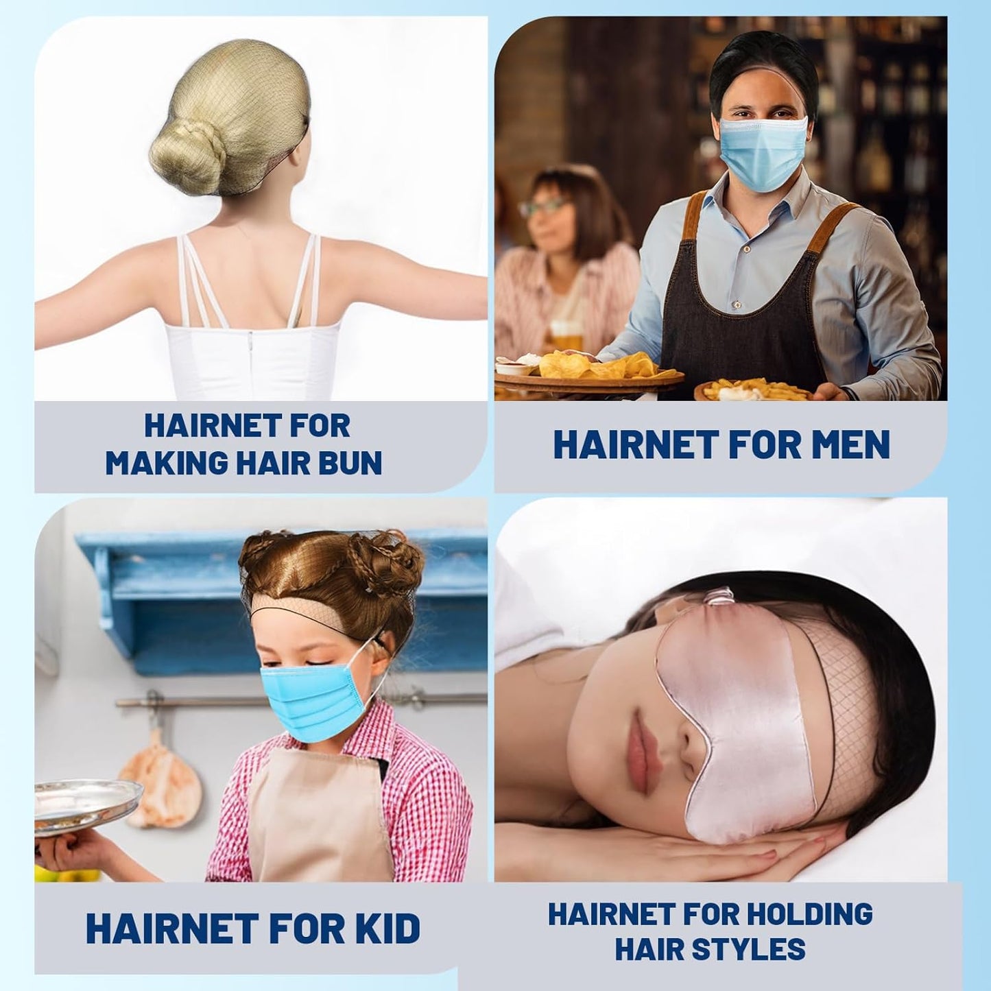 LEOBRO Black Hair Nets, 60 pcs Hair Nets for Food Service Workers, Invisible Nylon Hair Net for Women and Men, Hairnets for Buns, 24 inches