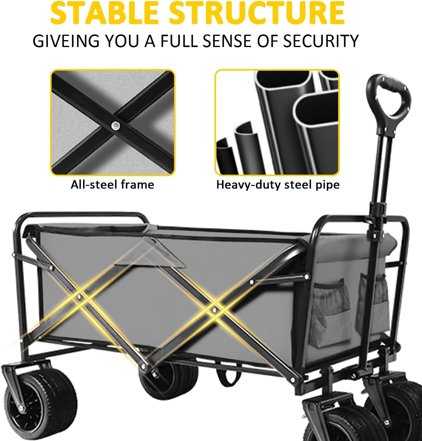 Heavy Duty Collapsible Wagon Cart with Wheels - Large Capacity Foldabl