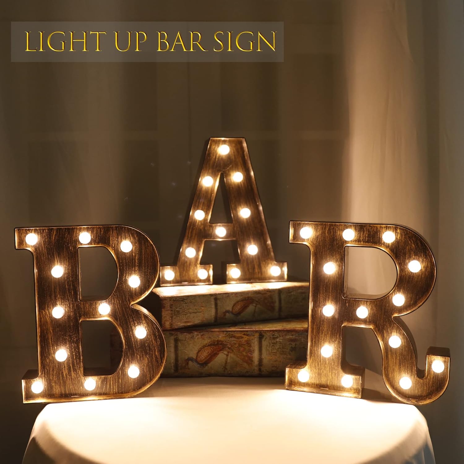 Light Up BAR Sign, LED Vintage Letters Home Decor Name Signs - Illumin