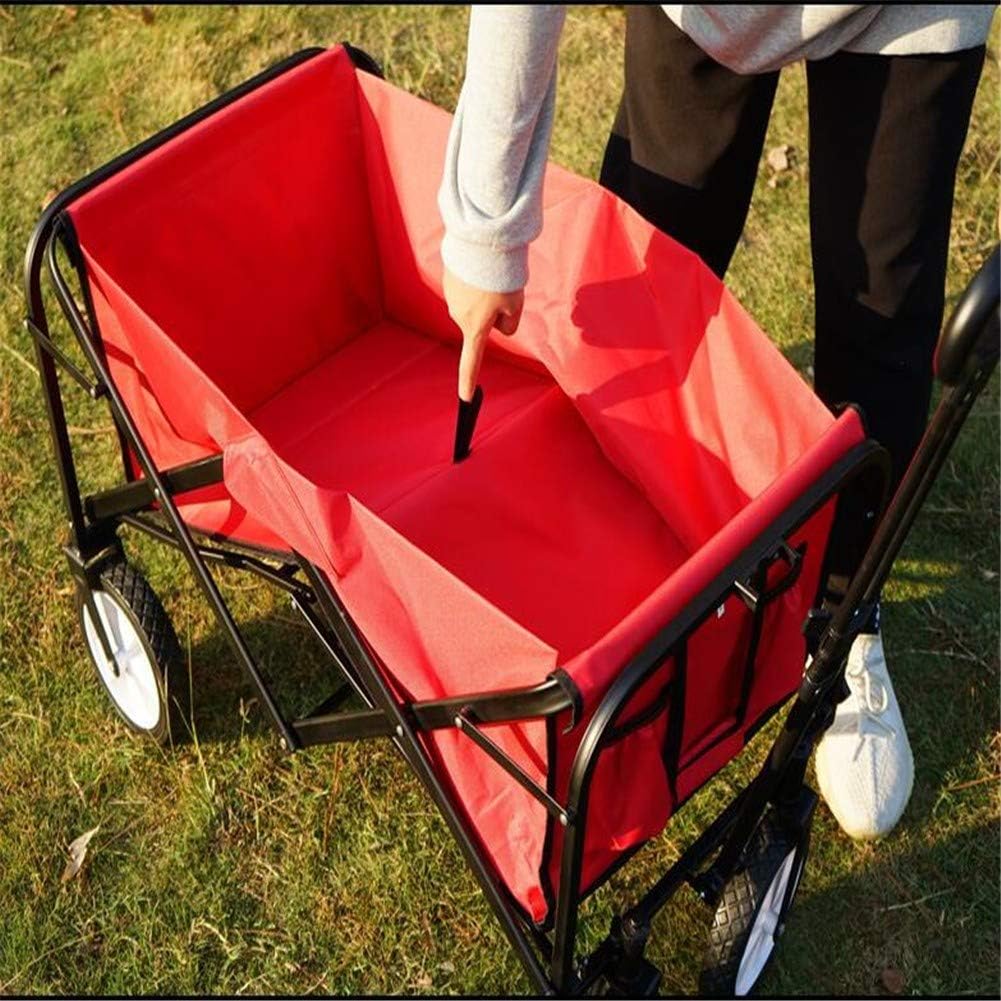 Beach Trolley,Collapsible Folding Outdoor Utility Wagon for Camping Beach Sports Foldable Wagon Trolley Cart with Wheels Garden Shopping Carts(Red)(Red)/Red