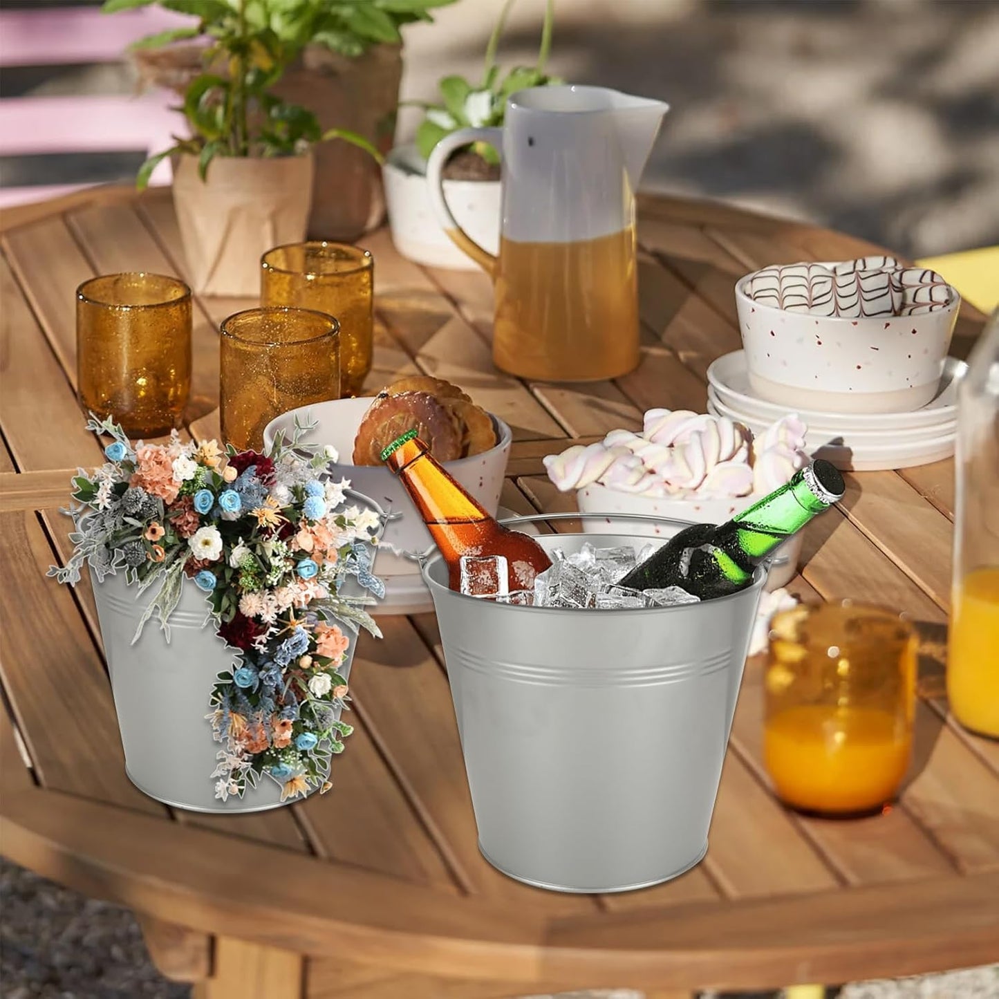 6PCS 6Inch Galvanized Buckets with Handles - Small Metal Flower Pot Planters for Home Decor, Wedding Decorations