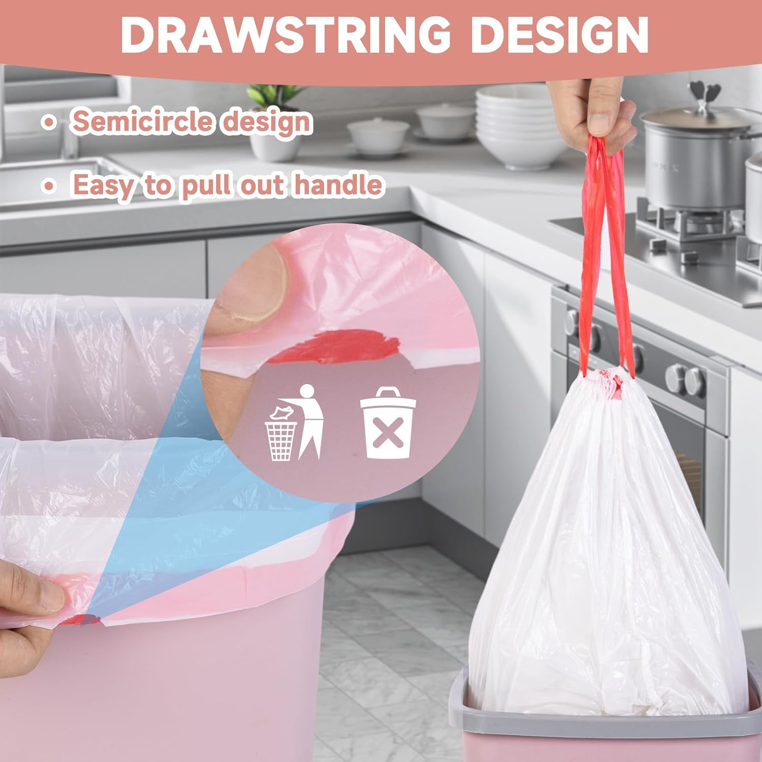 2 Gallon Small Trash-Bags Drawstring Bathroom - White Mini Garbage Bag