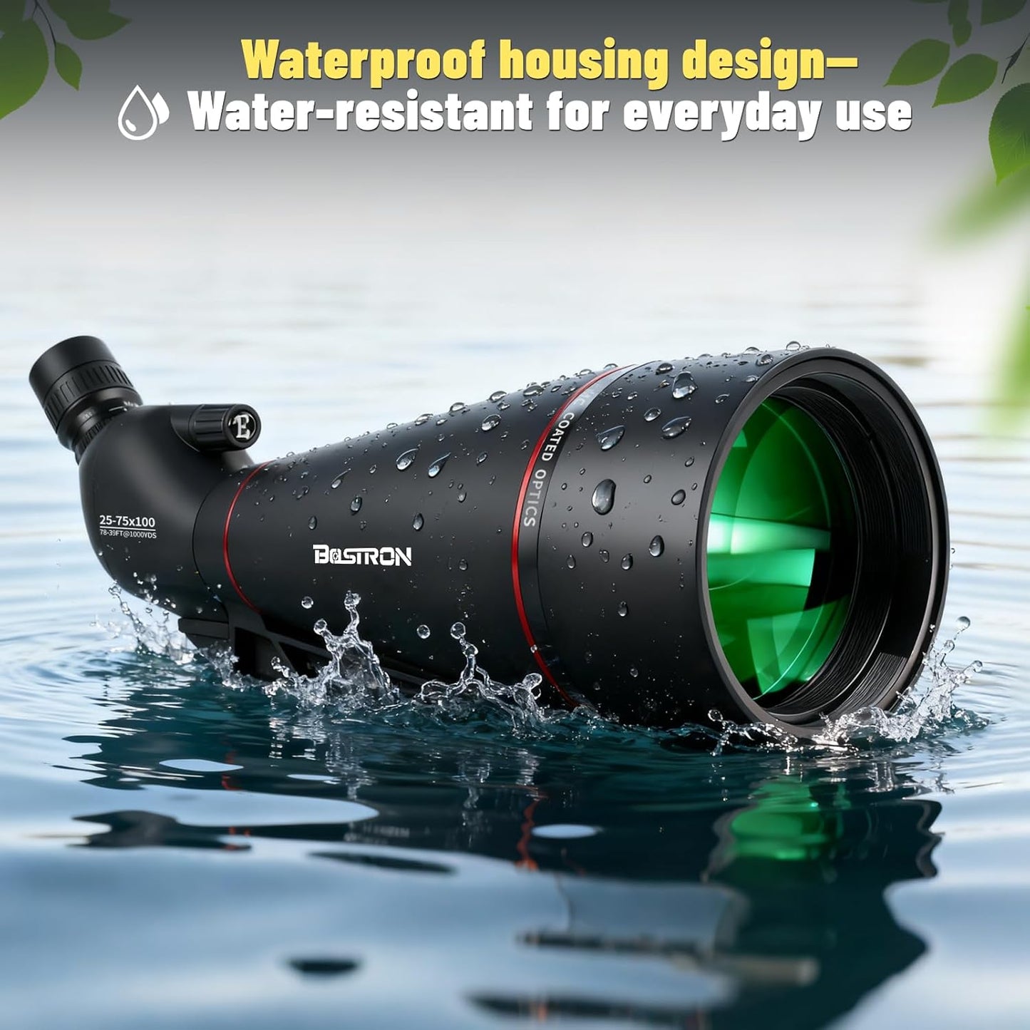 Spotting Scope, 25-75x100 Angled Spotting Scopes for Target Shooting with Tripod BAK4 Prism Dark Green FMC Lens,Waterproof Spotter Scope for Birding stargazing,Phone Adapter Carrying Bag,Black