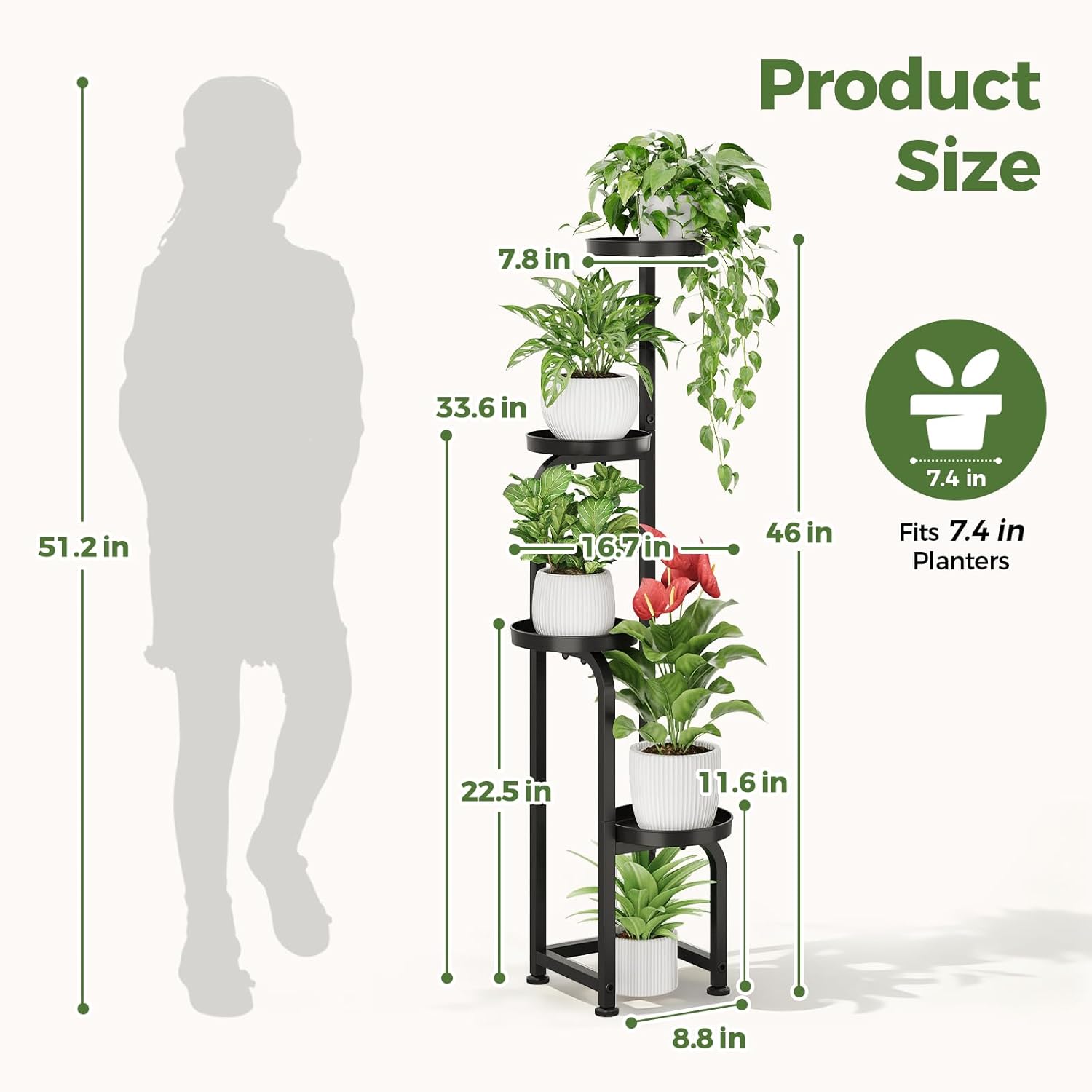 Bamworld Tall Plant Stand Indoor Outdoor, Corner Metal Flower Pot Stan