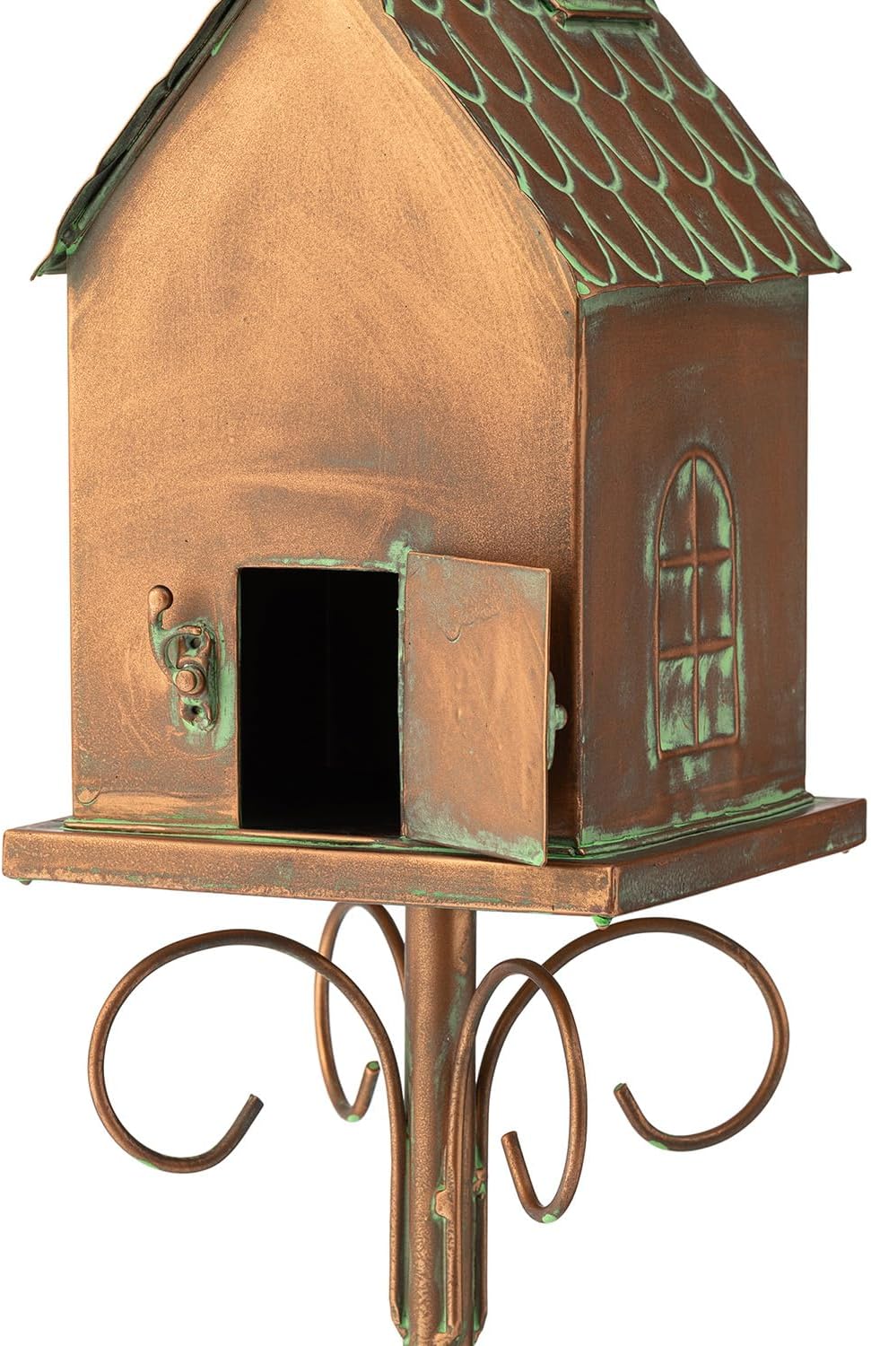 Glitzhome Bird House for Outdoors, 53.00" H Farmhouse Faux Copper Distressed Metal Bird House Church Birdhouse Decorative Garden Birdhouse with Stake