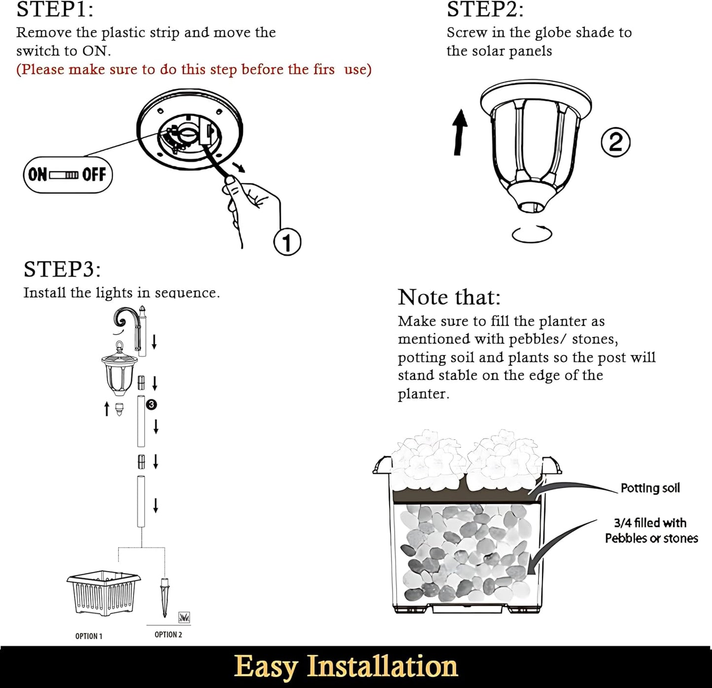 Solar Lamp Post Light with Planter, Outdoor Solar Lights with Crackle 