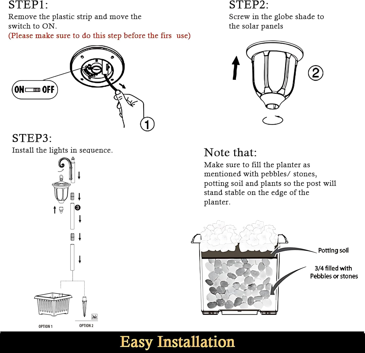 Solar Lamp Post Light with Planter, Outdoor Solar Lights with Crackle 