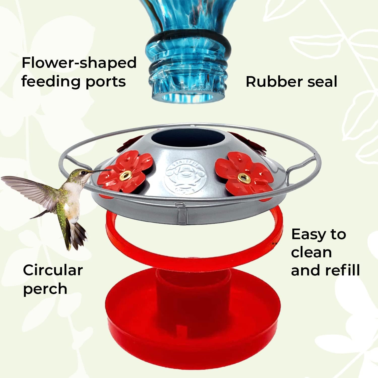 Hummingbird Feeder by Grateful Gnome - Large Hand Blown Stained Glass 
