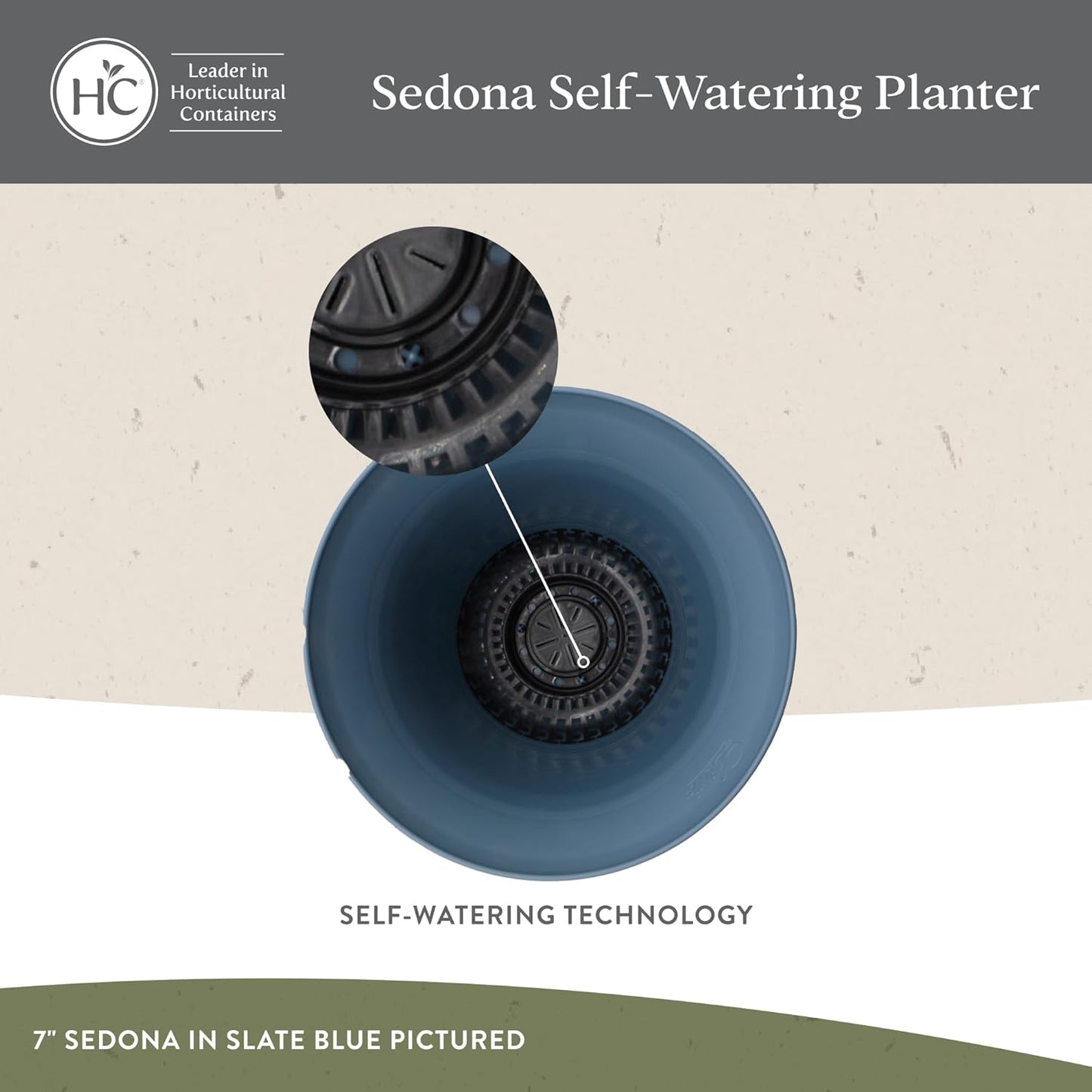 The HC Companies 14 Inch Sedona Round Self Watering Planter Pots, Ligh