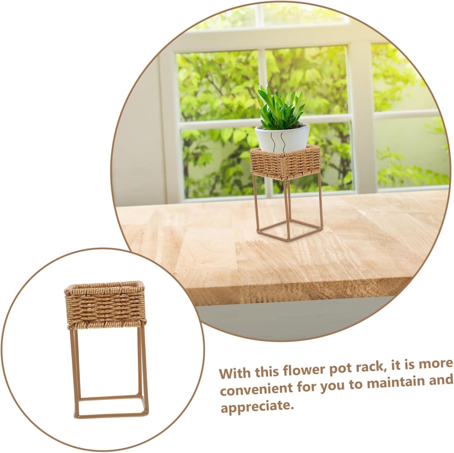 Wicker Plant Stand for Indoor and Outdoor Use Imitation Bamboo Flower Pot Display Rack Decorative Storage Shelf for Greenery 1-Tier Design