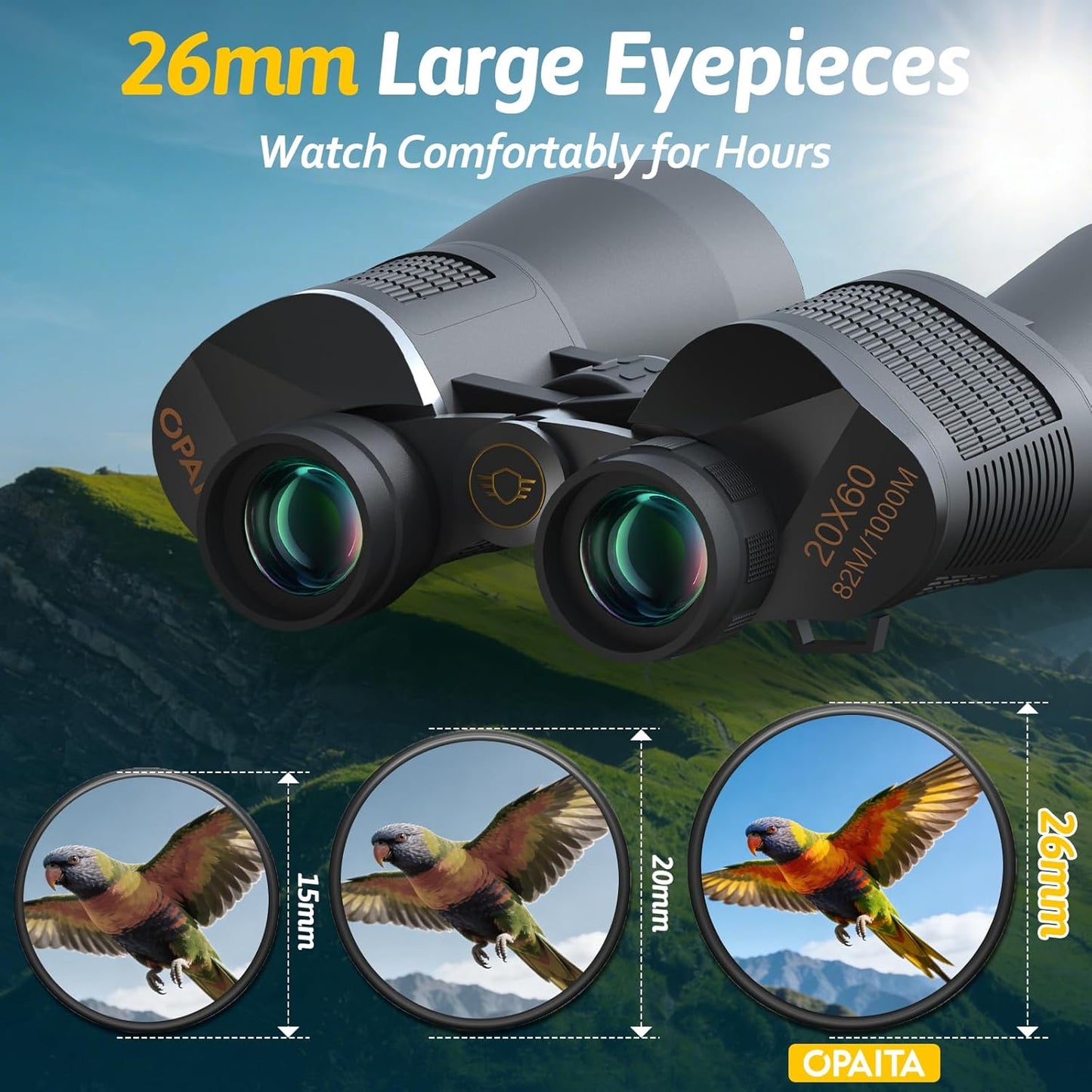20x60 Binoculars for Adults High Powered - OPAITA HD Binoculars with BAK4 Prism & FMC Lens for Clear Low Light Vision - Large View Binoculars for Bird Watching Hunting Cruise Camping Travel Stargazing