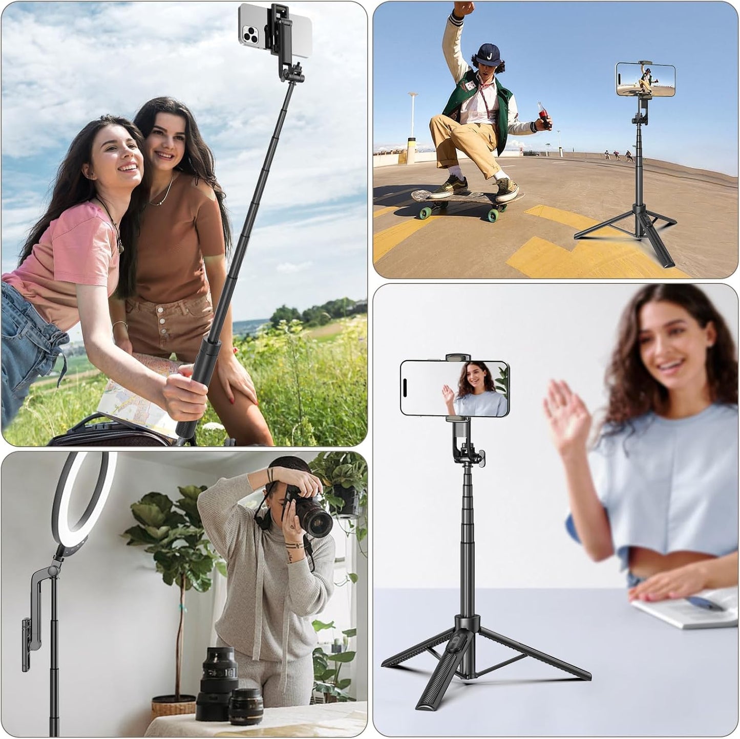 Selfie Stick Travel Tripod for Cell Phone with Remote Control and Phon