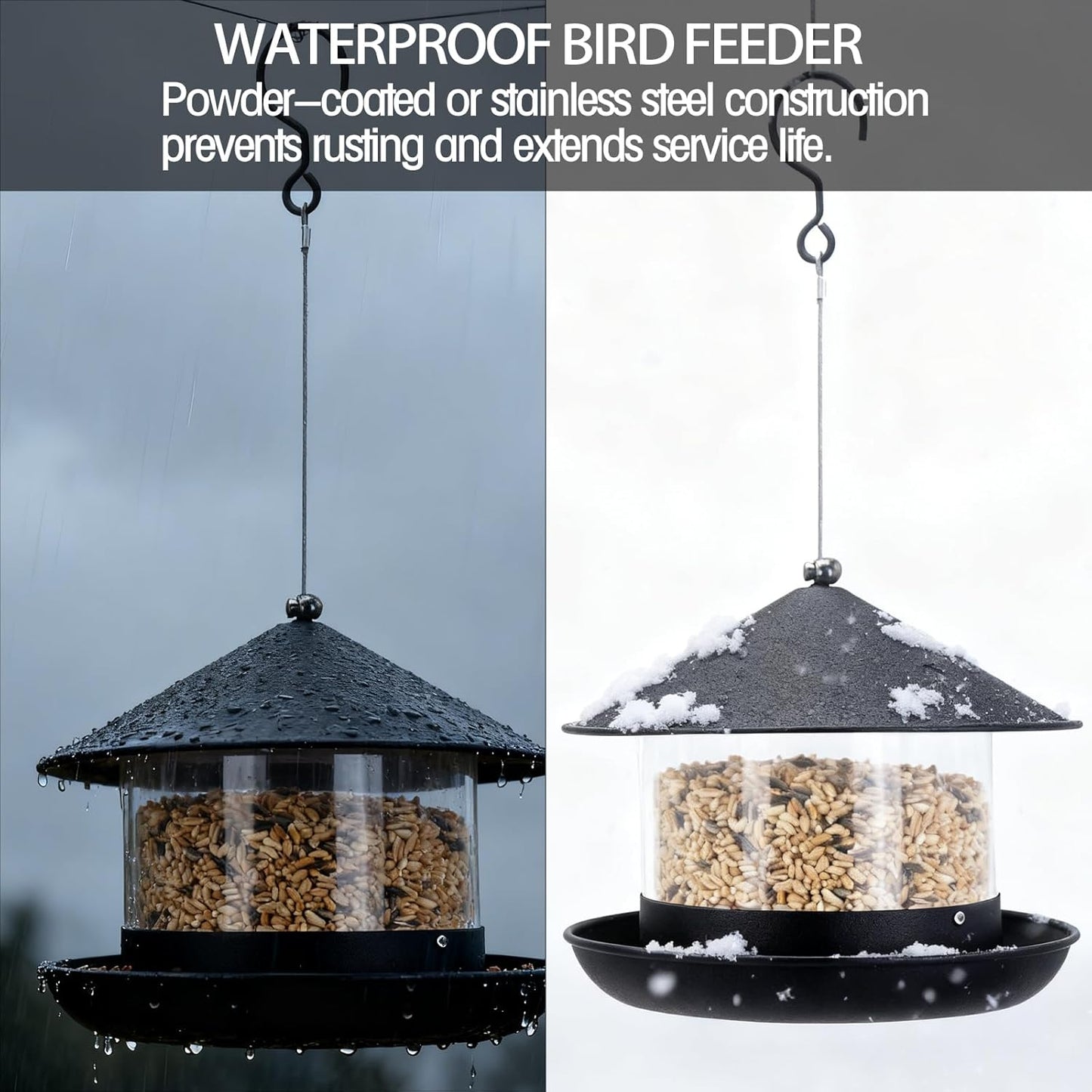 Wild Bird Feeder, Large Capacity Hanging Bird Feeder with Multiple Suspension Options, Black (Black)