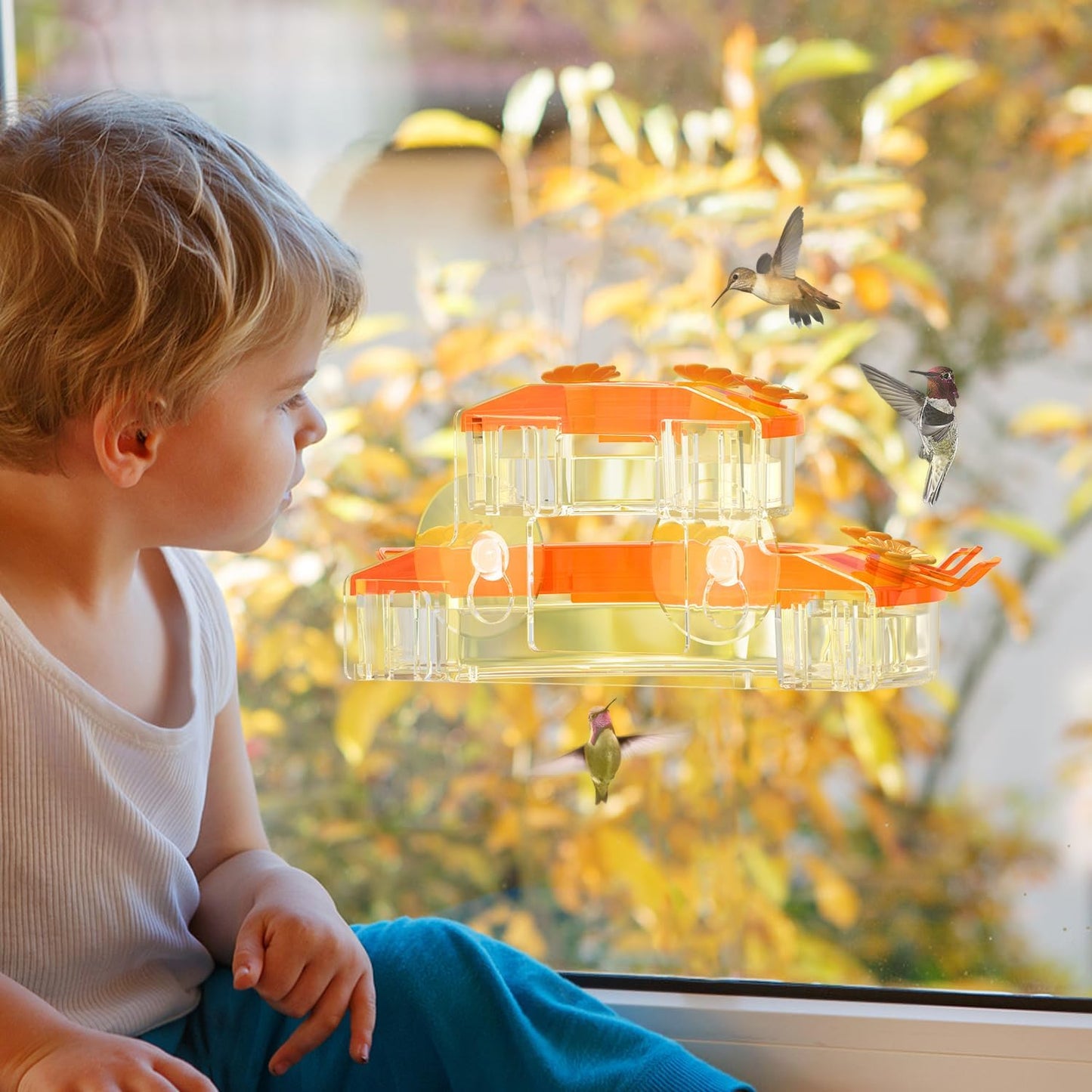 Birdream Window Hummingbird Feeders for Outdoors, with Strong Suction Cups & 7 Feeding Ports, Easy to Use and Maintain, Gift for Bird Lover, Plastic Bird Feeder, 2 Pack, 10oz Per Pack - Orange